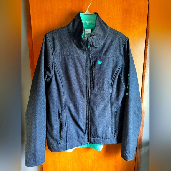 Cinch Jackets & Blazers - Cinch Women's Charcoal Grey And Turquoise Aztec Print Concealed Carry Jacket  M